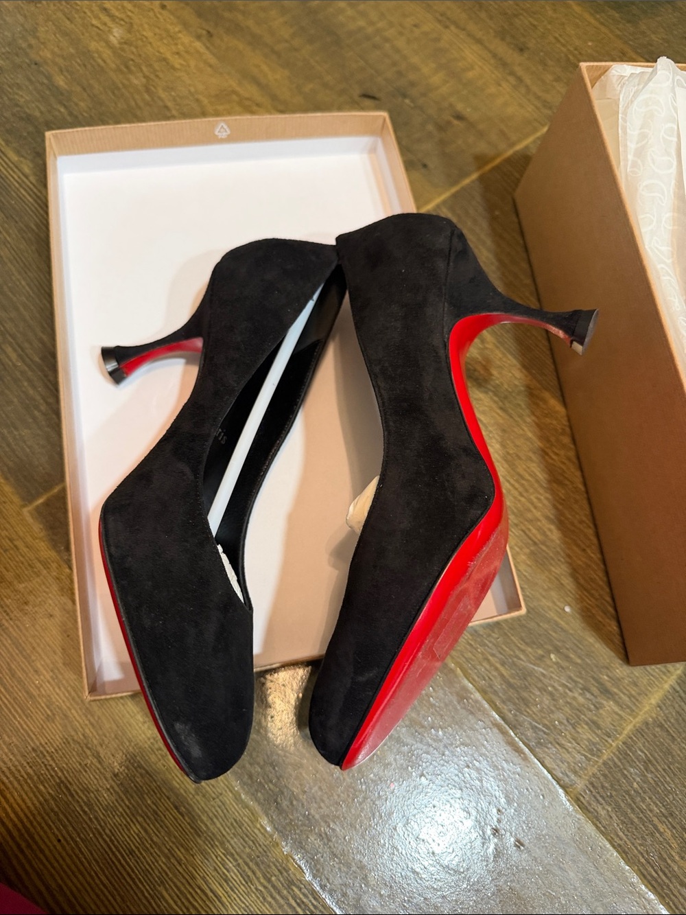 Christian Louboutin STELLA 70 Suede Pumps Flared Stiletto Heel Shoes Black - Picture 7 of 10